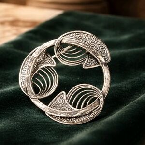 Vintage BEAU Sterling Silver Art Deco Circle Brooch Modernist 1.5"